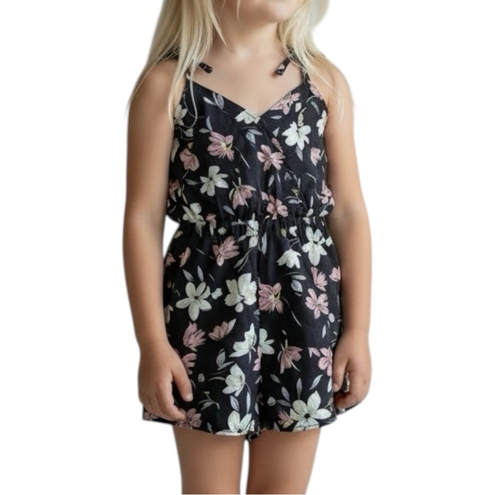 🔥3/$15 Black & pink Floral Kids One Piece romper size girls 10 large